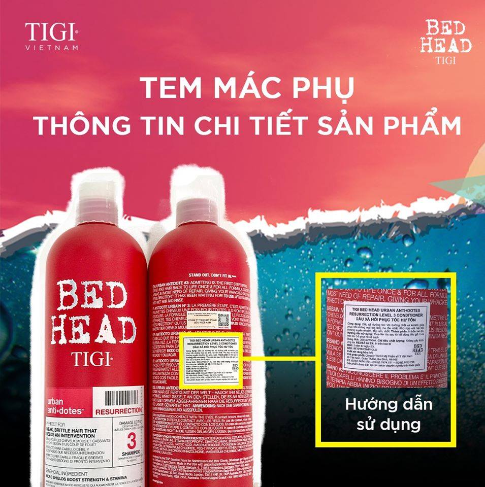 Tem phụ tiếng Việt trên dầu gội TIGI chính hãng